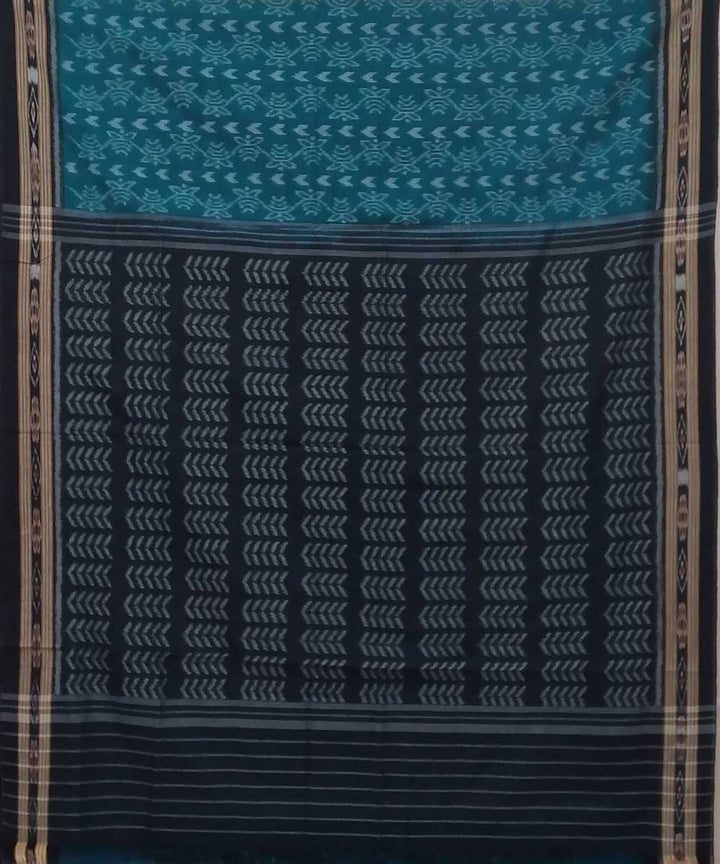 Blue green black handwoven nuapatana ikat cotton saree