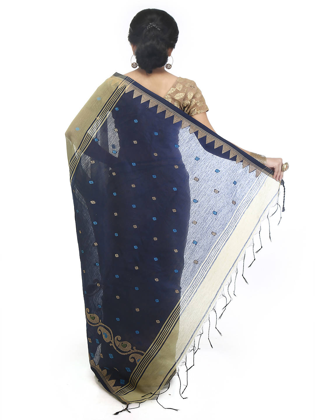 Grey blue bengal handloom extraweft work saree