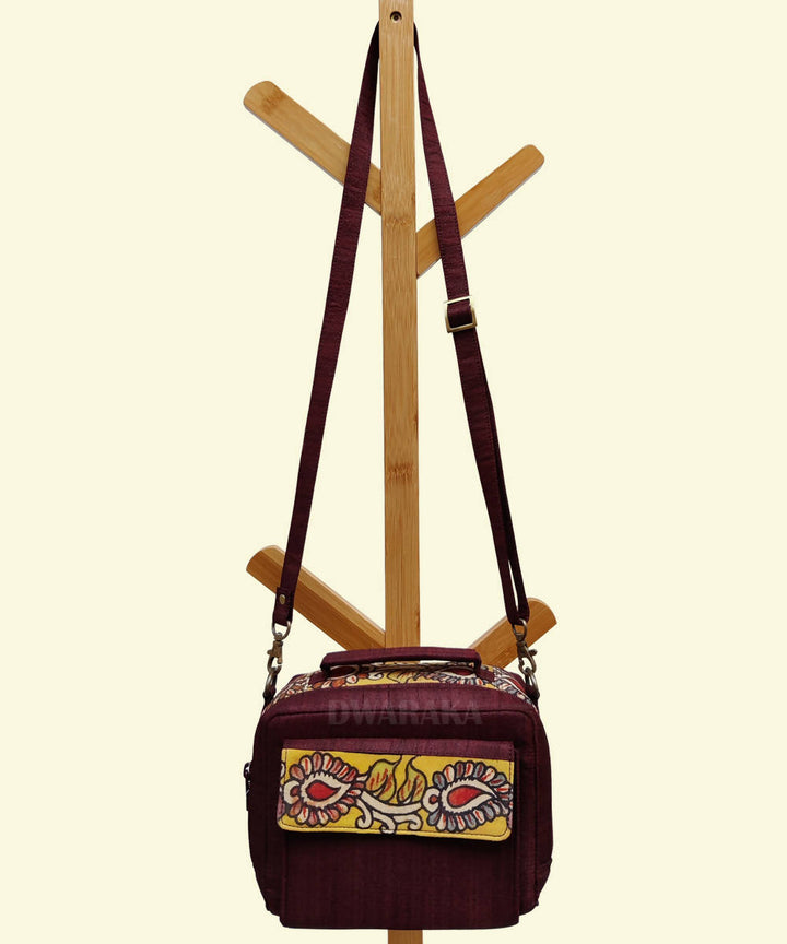Brown hand painted kalamkari box sling bag