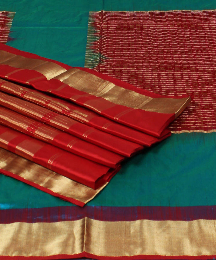 Blue Red Karnataka Handloom Silk Saree