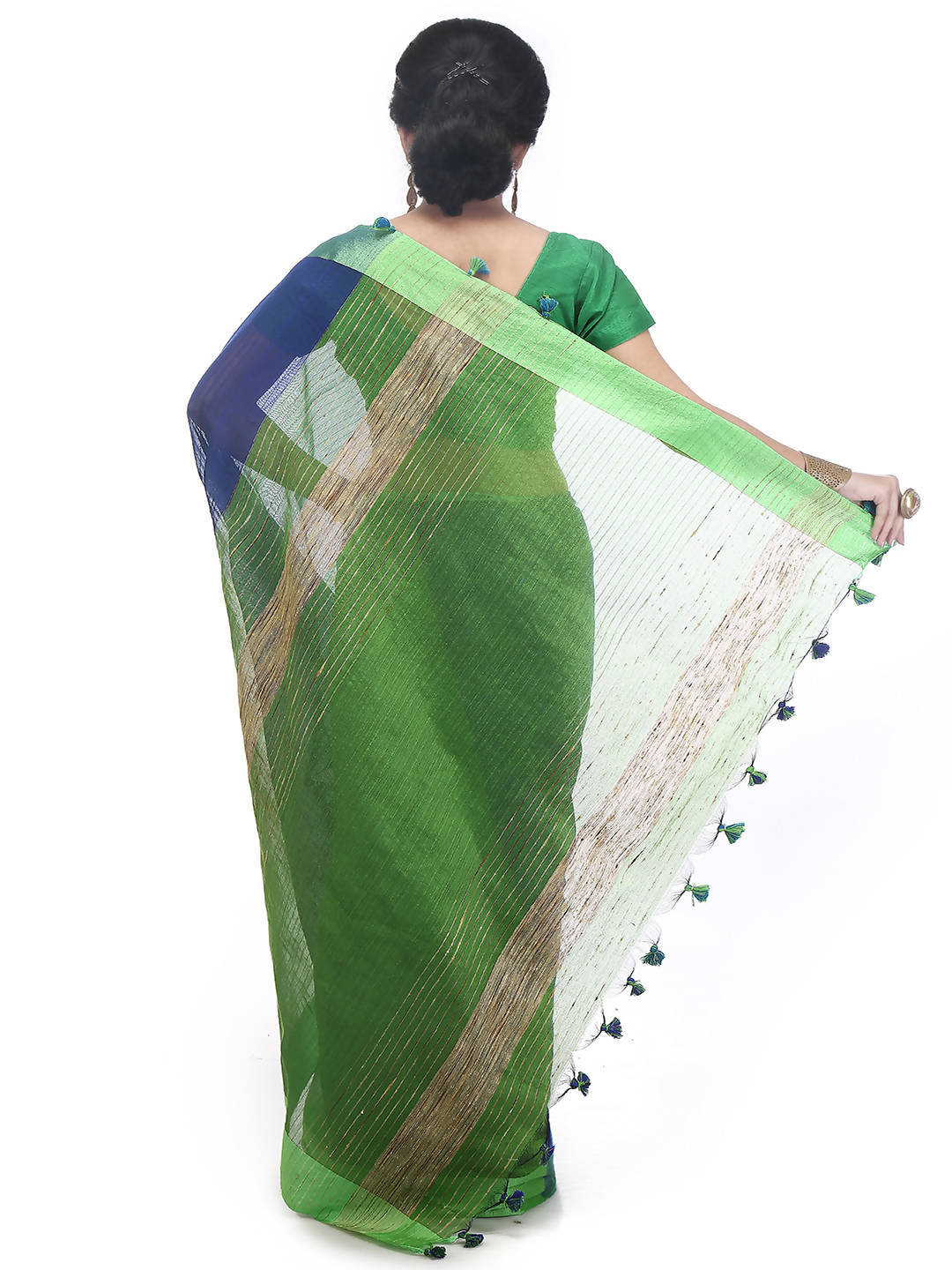 Blue green bengal handloom cotton blend saree