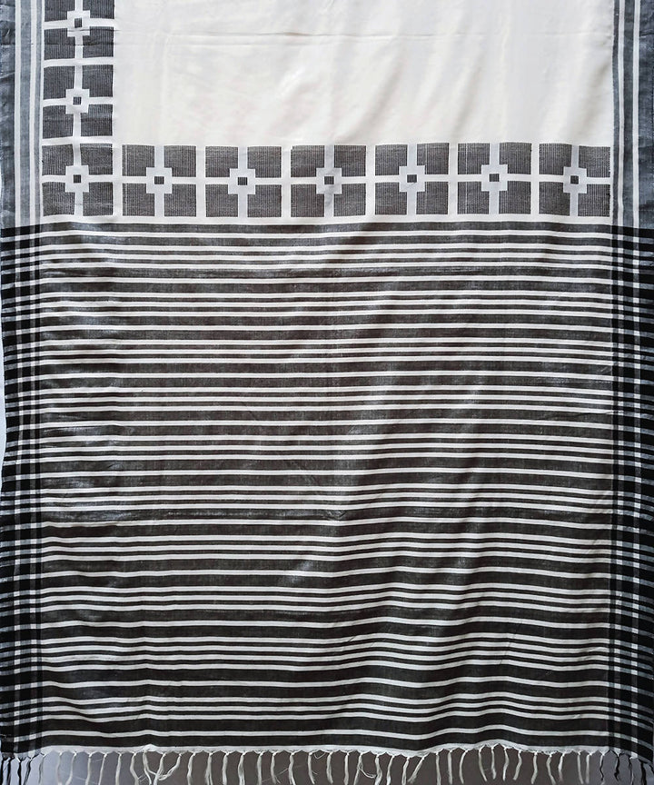 White black handwoven extra weft cotton saree