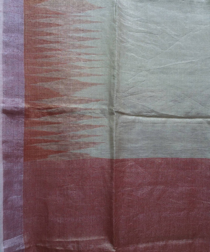 flax and red handwoven Linen tissue Saree