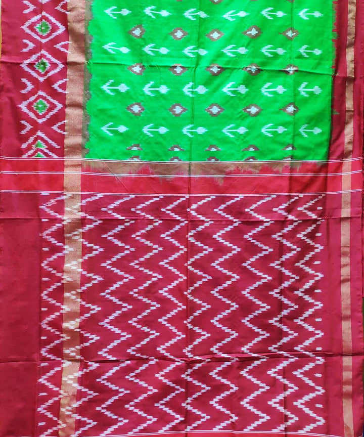 Green with red and red handloom ikat silk pochampally saree