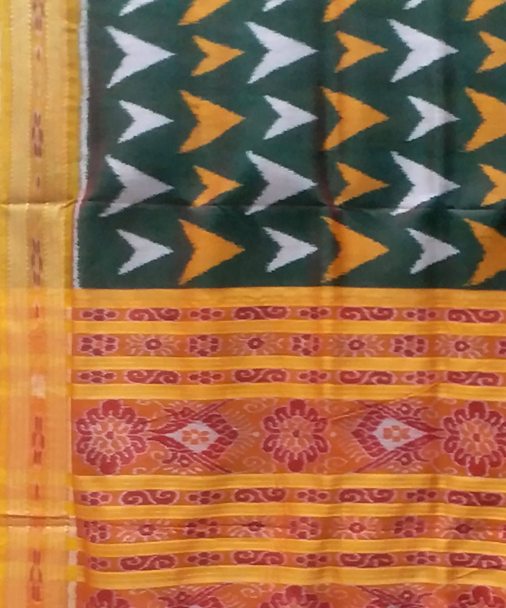 Dark green and mustard handwoven silk khandua saree