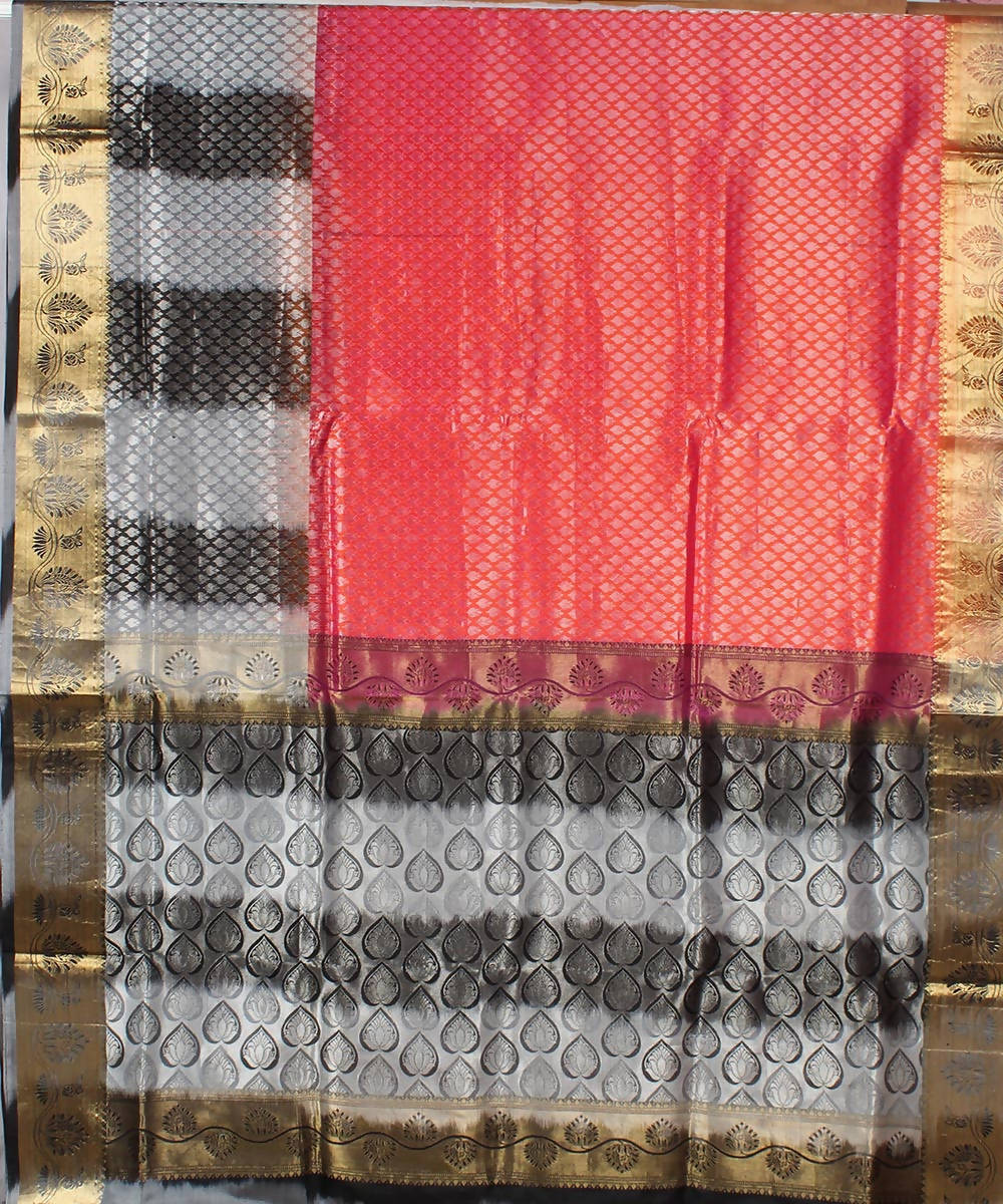 peach and grey handwoven karnataka silk saree