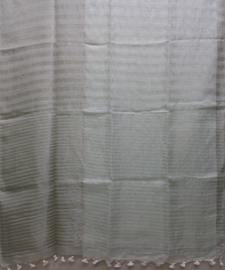 mint zari handwoven Linen Saree