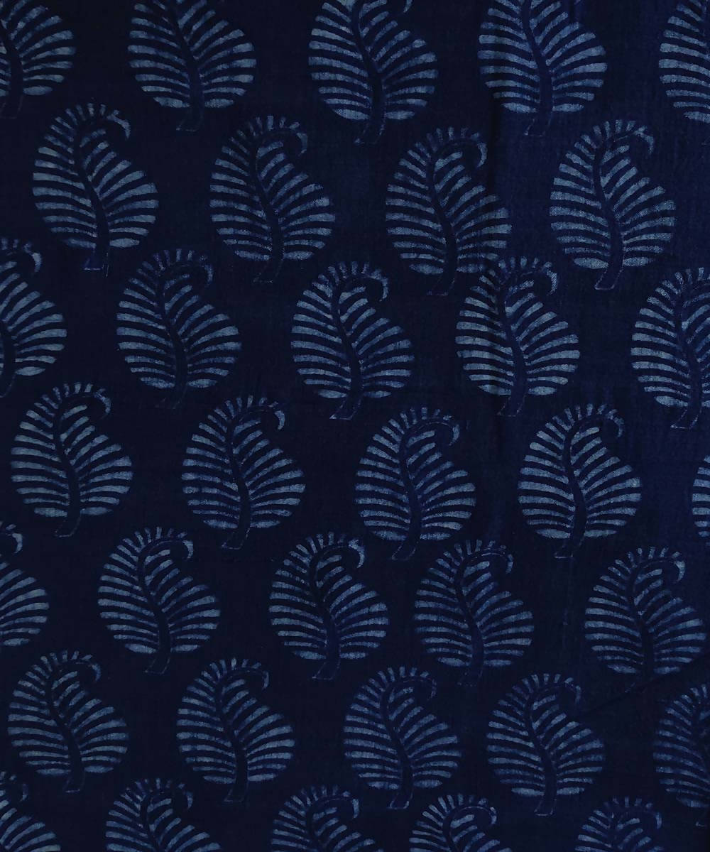 2.5m Dark navy natural dye dabu block print organic handspun cotton fabric