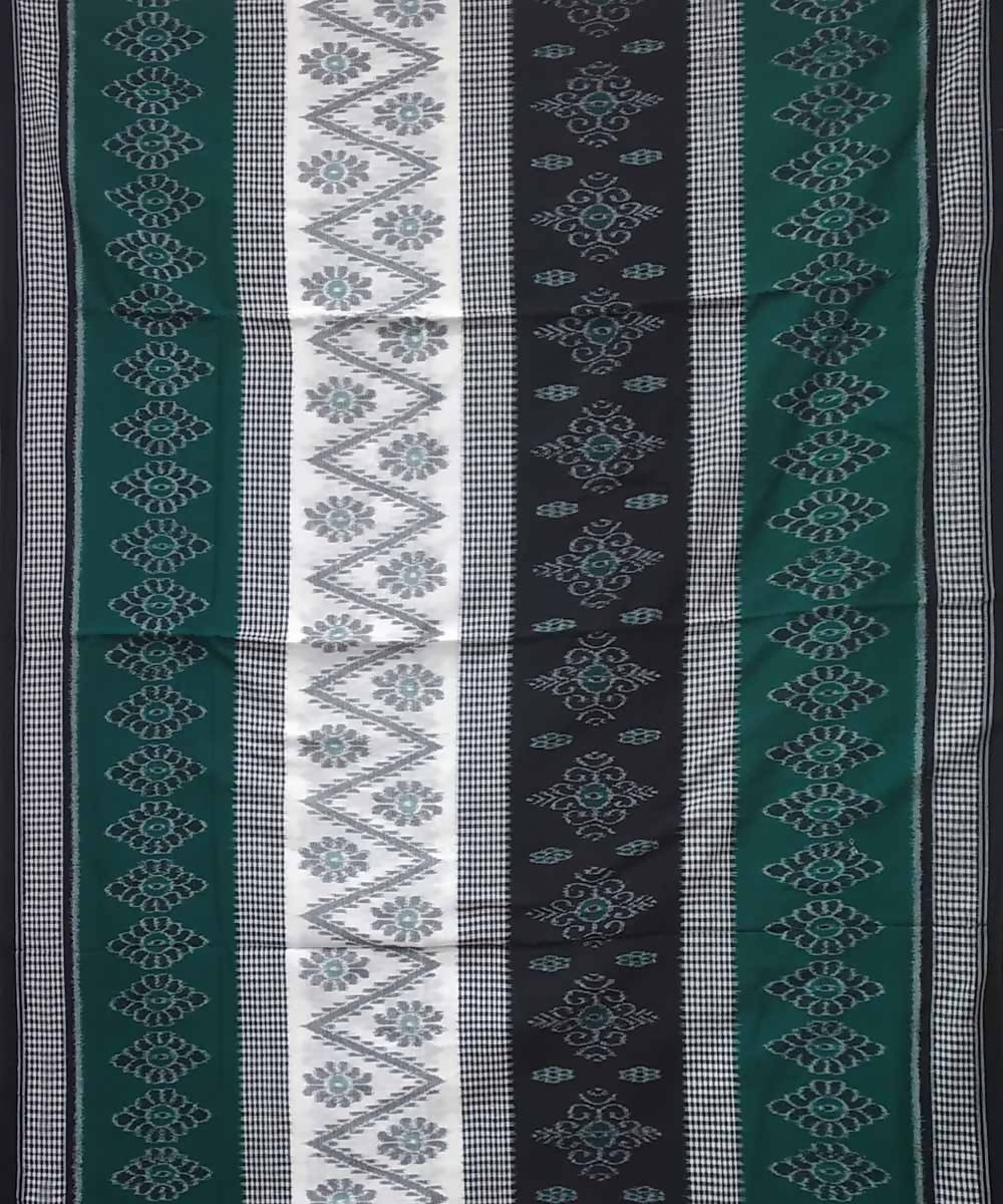 Green black striped handwoven cotton ikat nuapatna saree