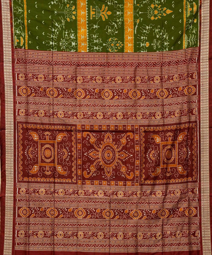 Avocado amber ikat silk handloom sambalpuri saree