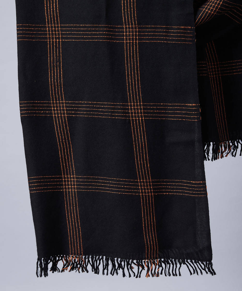 Black handwoven panchachuli wool lambswool stole