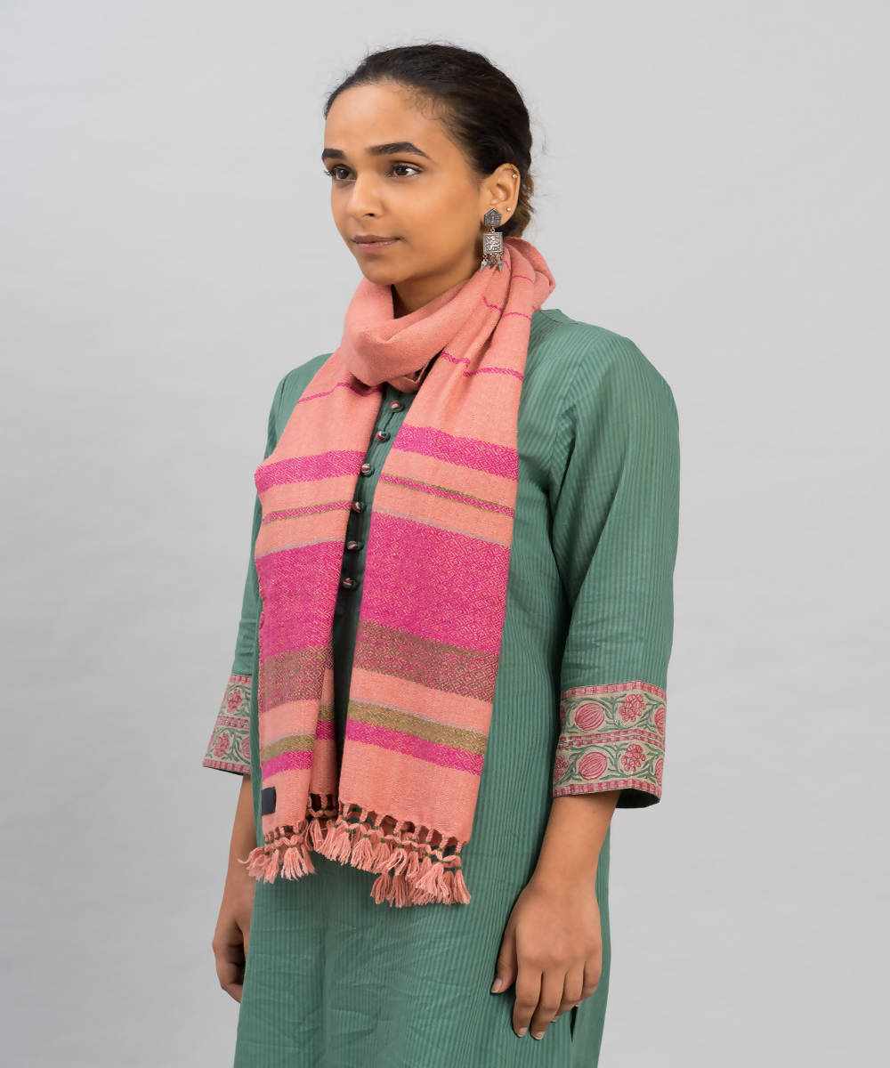 Pink handwoven panchachuli wool pashmina scarf