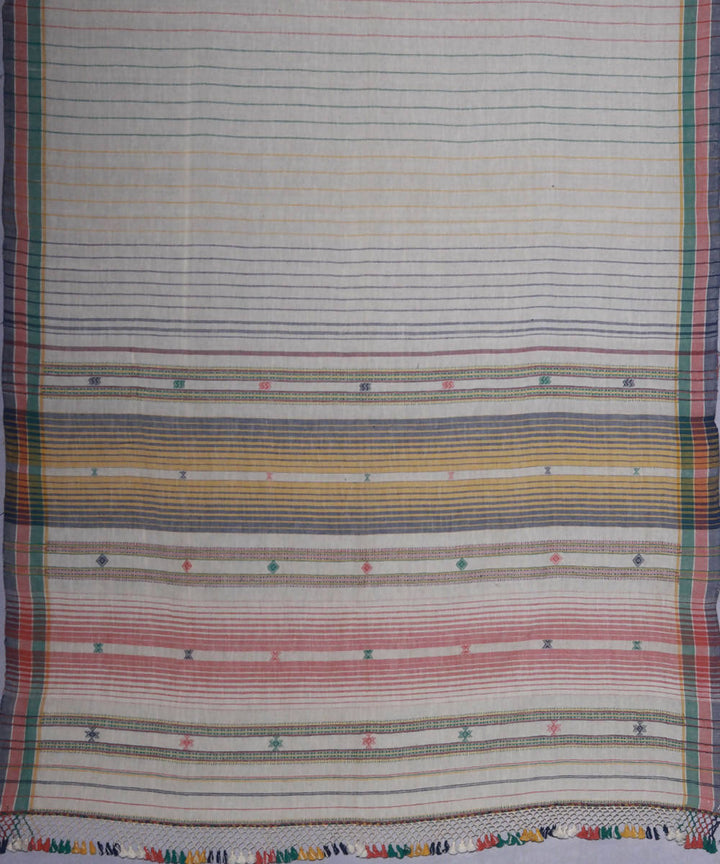 Multicolor striped handwoven kutchi weave kala cotton saree