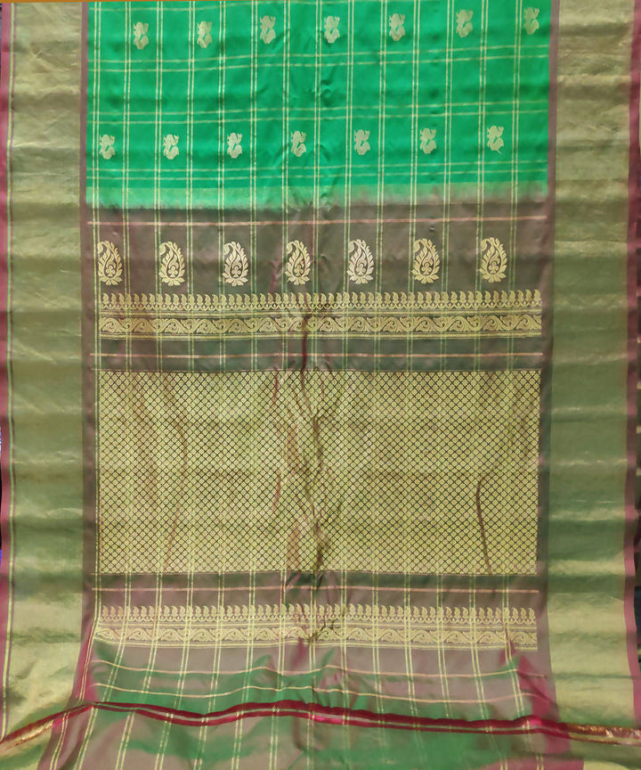 green checks Handwoven Gadwal Butta Work Silk Saree