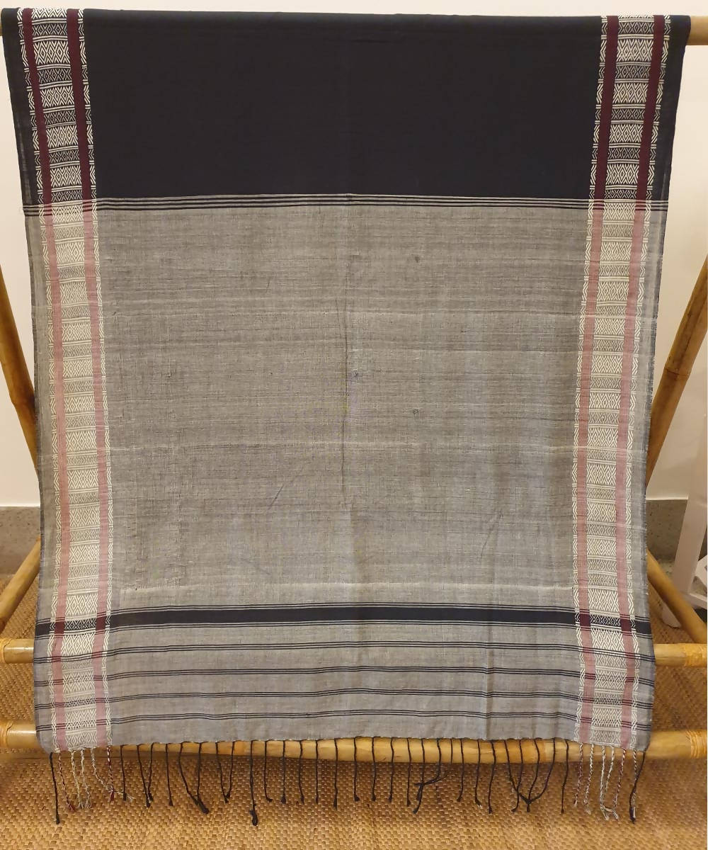 Black grey handwoven bodo motif cotton assam saree – GoSwadeshi