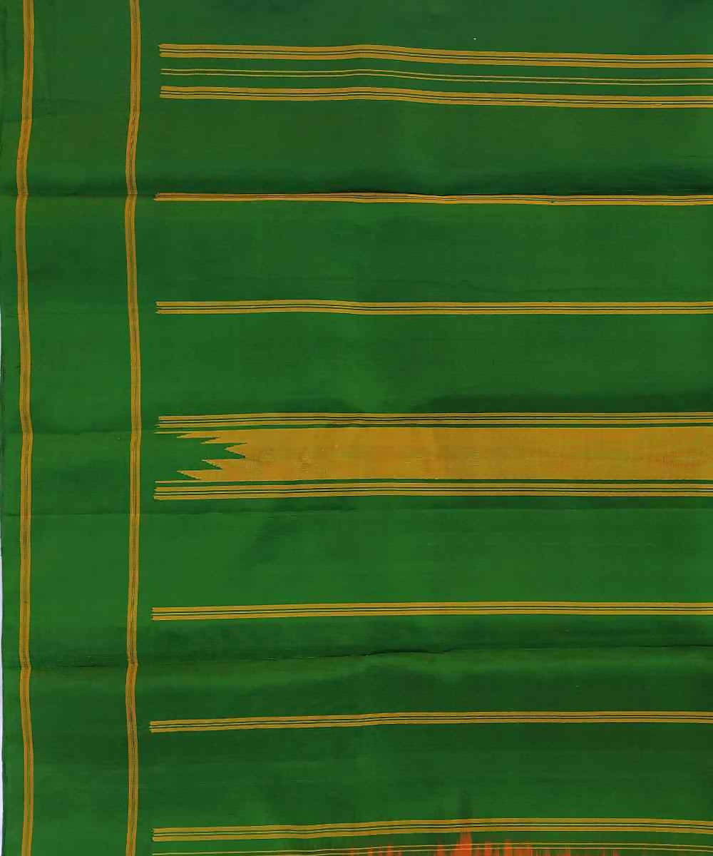 Orange and green korvai temple border handloom silk saree