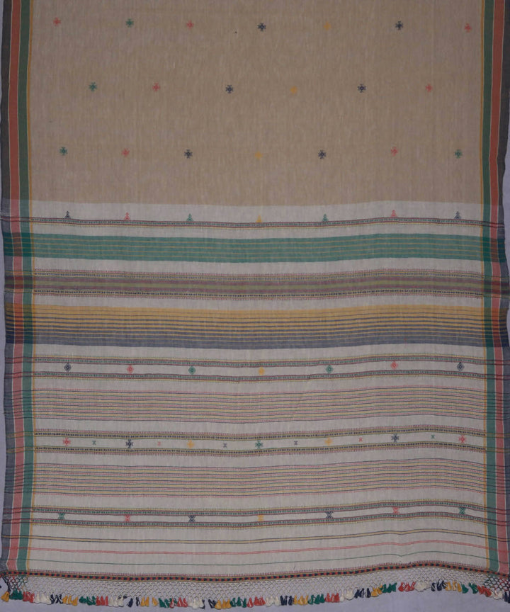 Pale yellow handwoven kutchi weave kala cotton saree