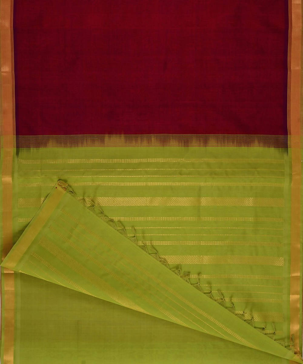 Dark red kanjivaram silk cotton saree with green border