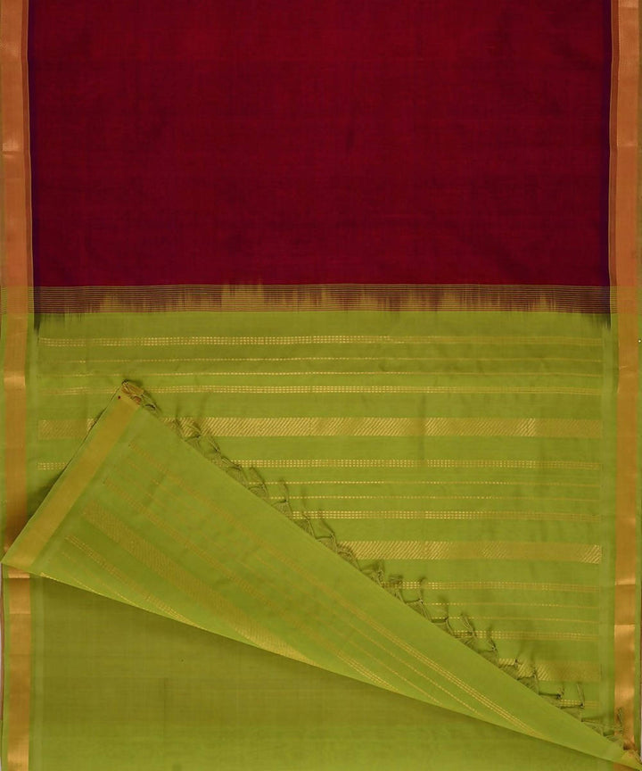 Dark red kanjivaram silk cotton saree with green border