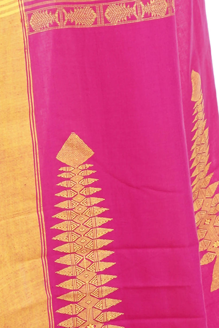 Handloom bengal pink yellow cotton saree