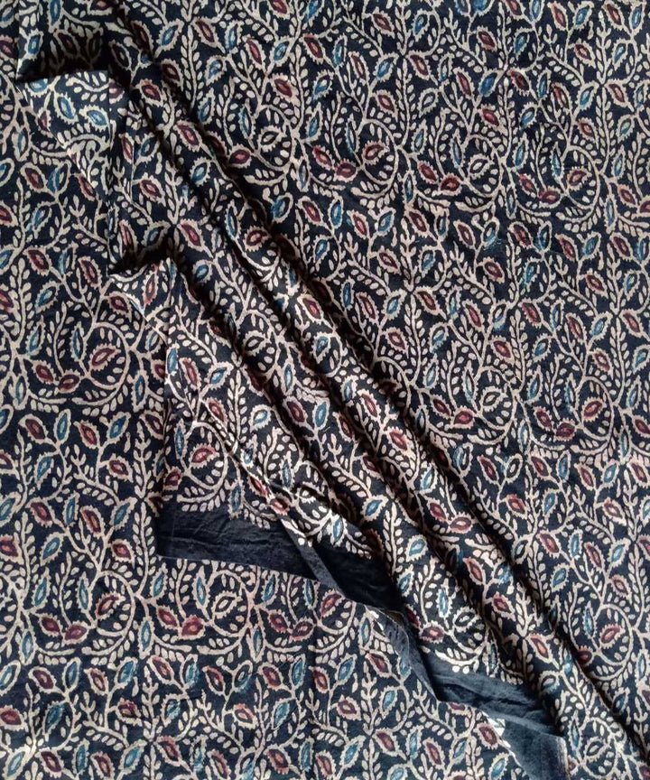 Brown black natural dye ajrakh print handspun handloom cotton fabric (2.5m per qty)