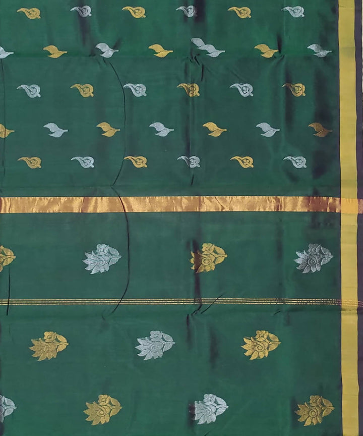 Bottle Green Butta Work Handwoven Sico Venkatagiri Saree