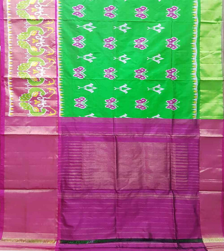 Green with pink purple handwoven ikkat silk pochampally saree