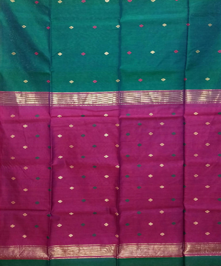 Dark green magenta handwoven cotton silk maheshwari saree