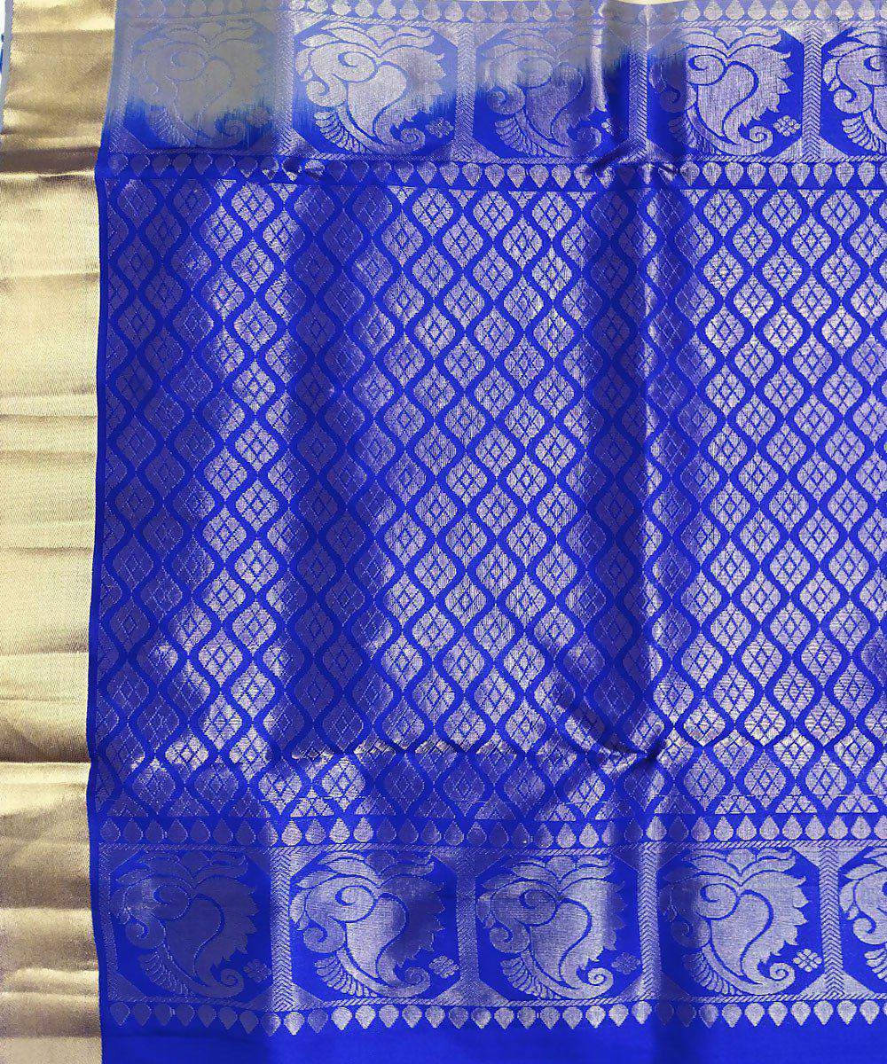 Cream and blue handloom soft silk saree