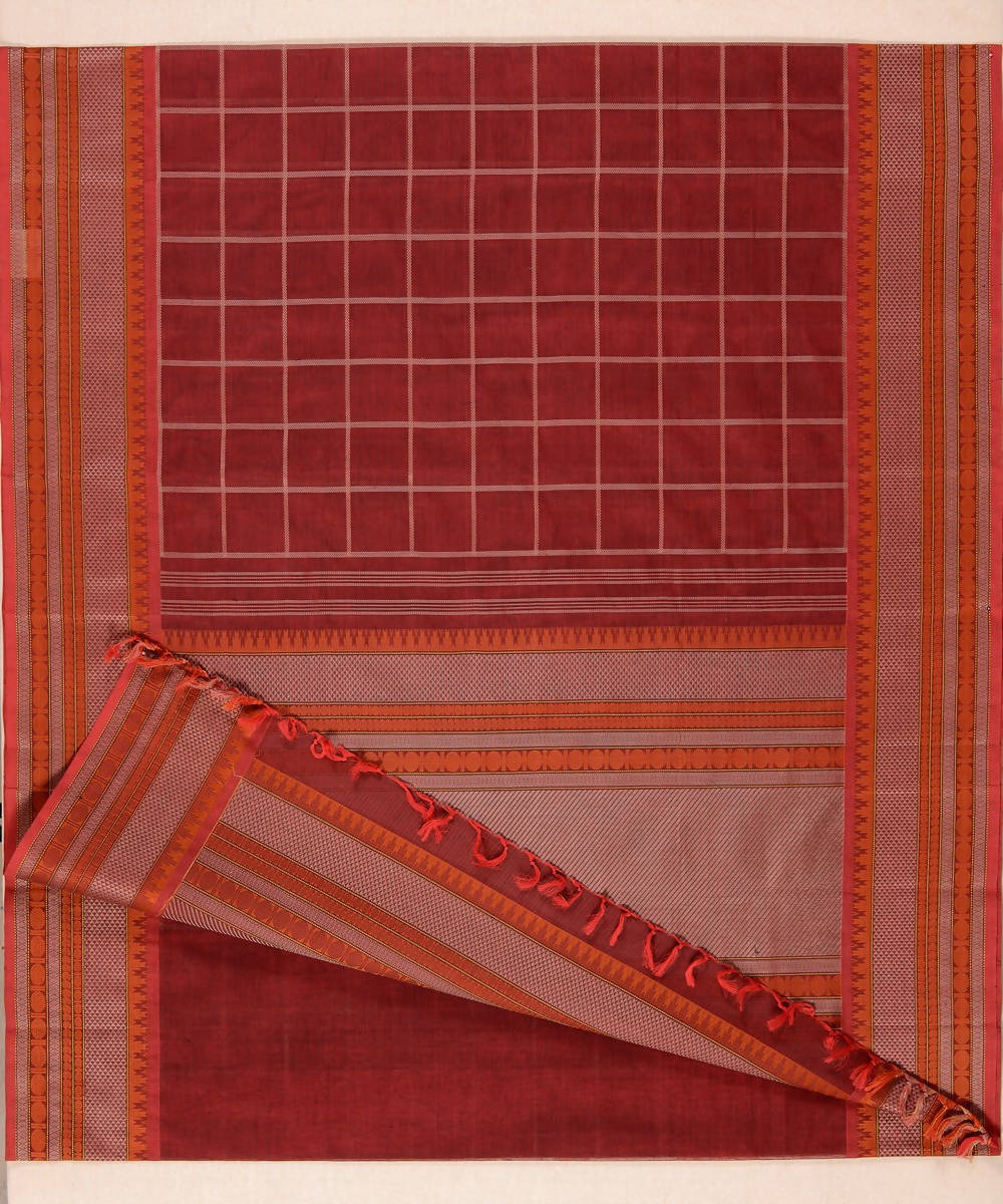Brown Handloom Kanchi broad checks cotton saree