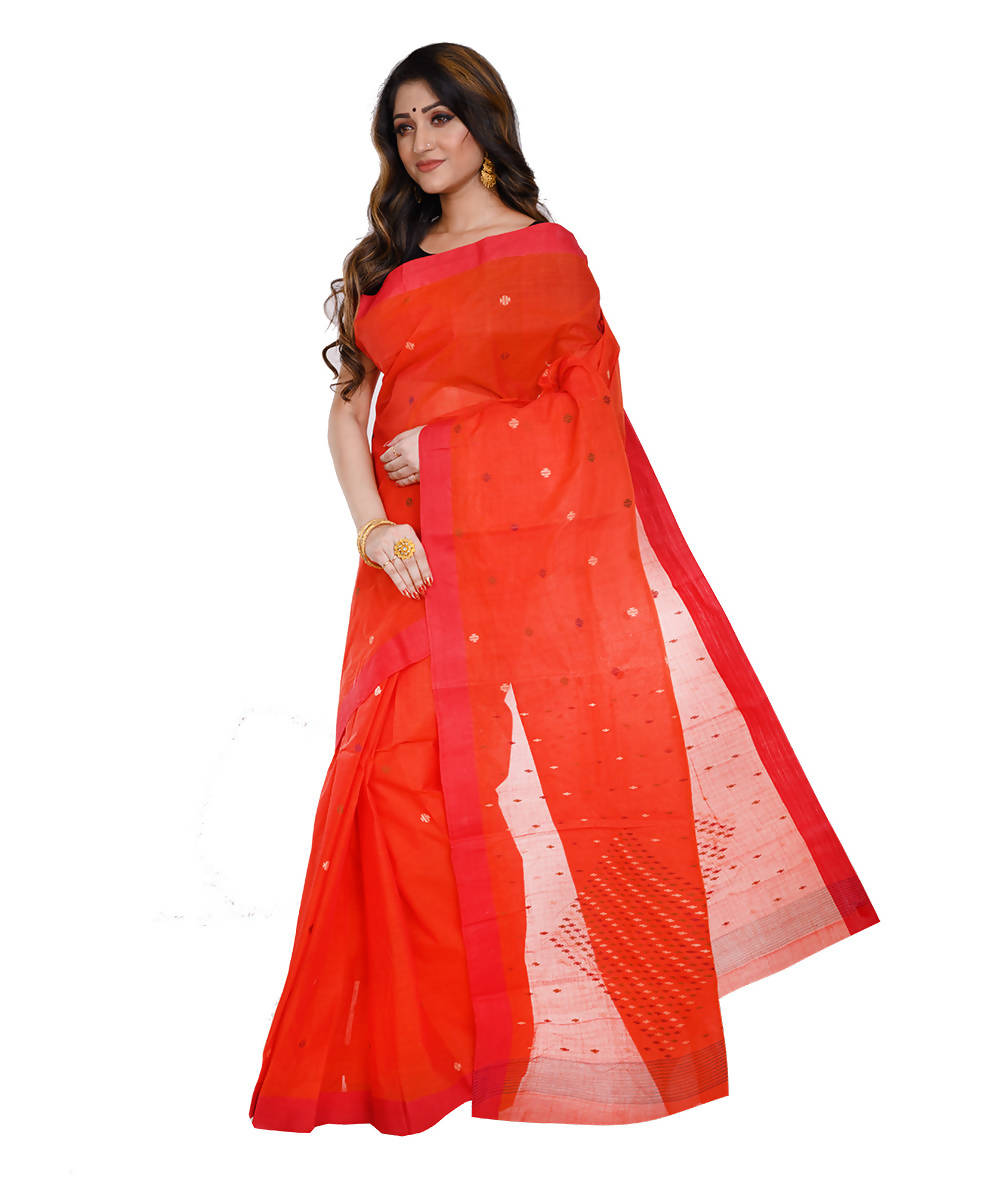 Red floral cotton handloom saree