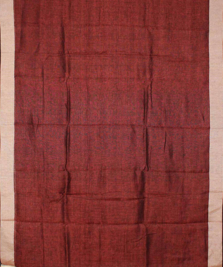 Maroon handwoven linen saree