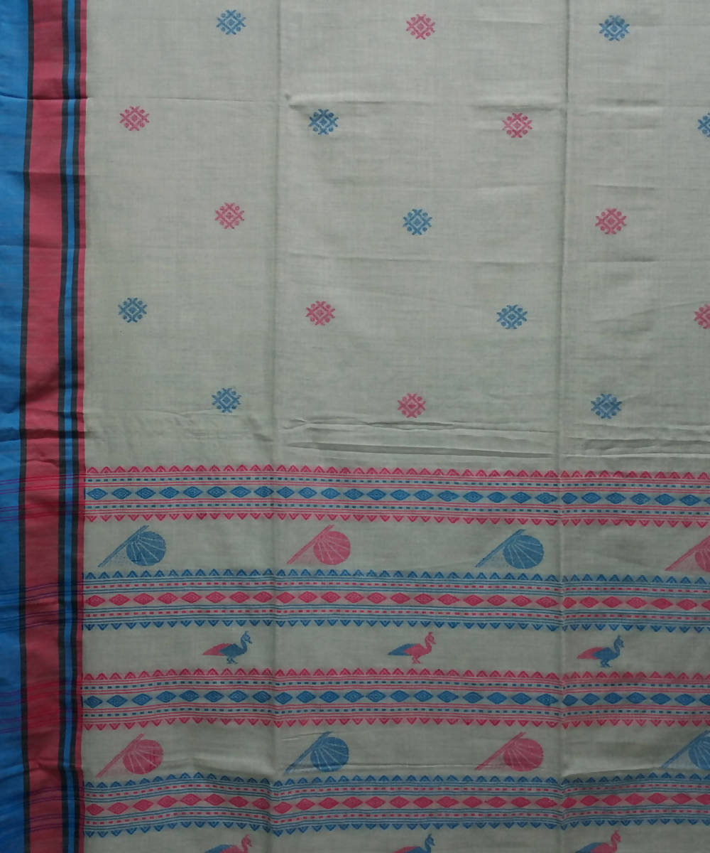 Light grey handwoven cotton bengal saree