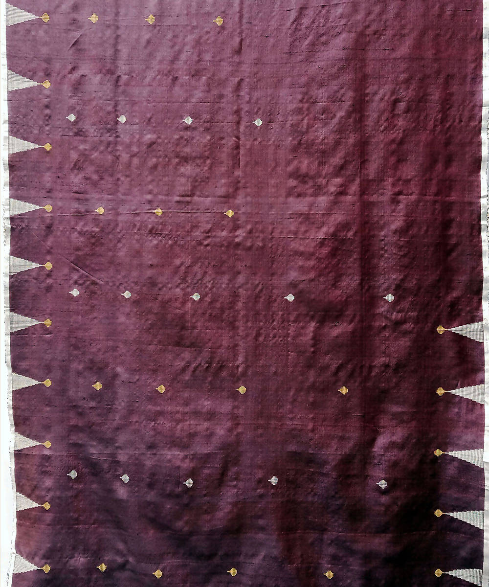 Wine purple white handwoven extra weft tussar silk saree