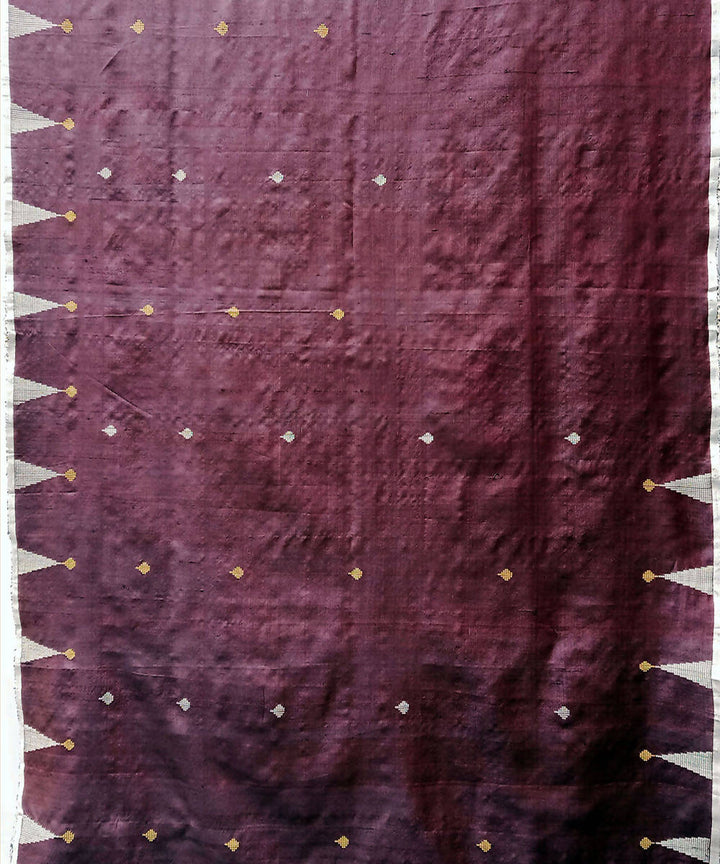 Wine purple white handwoven extra weft tussar silk saree