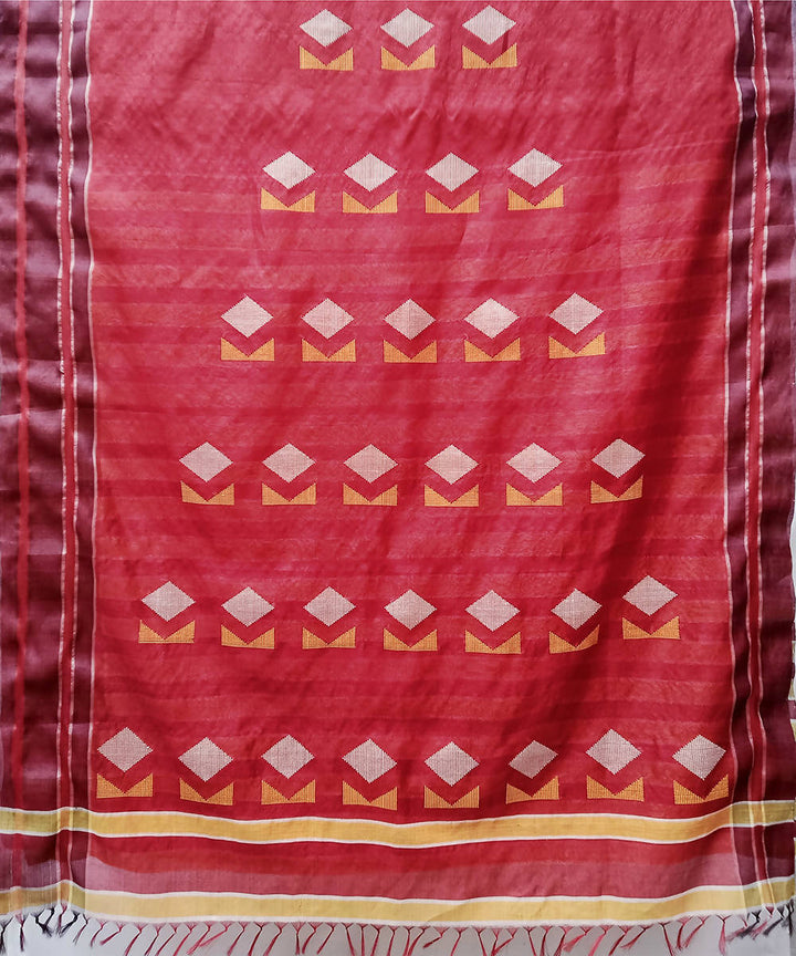Maroon white handwoven extra weft cotton silk saree