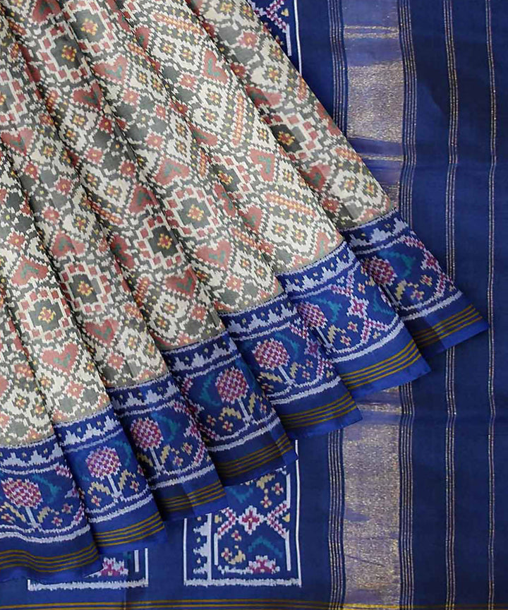 White blue handwoven patola silk saree