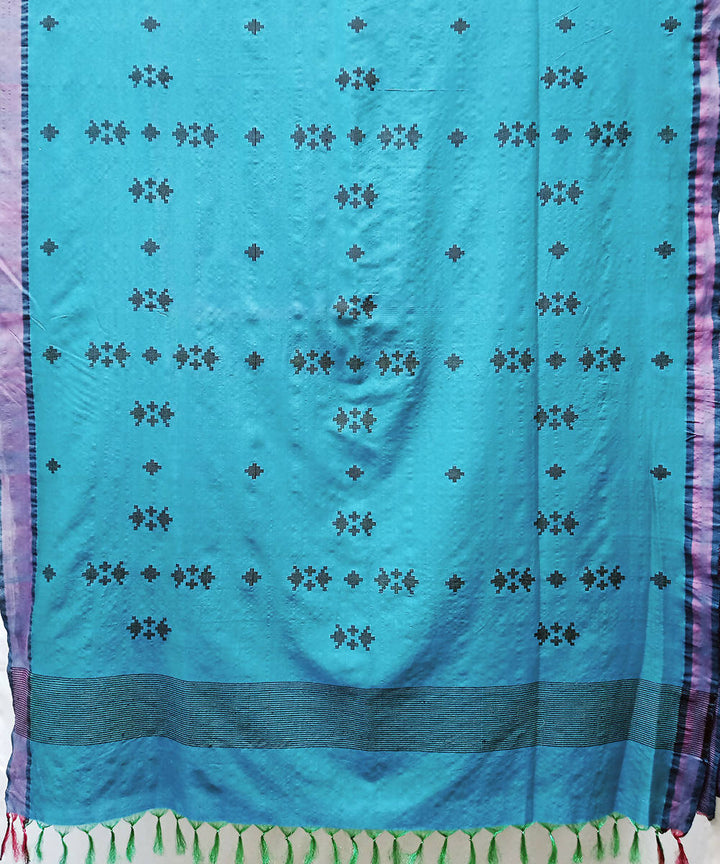 Light blue handwoven extra weft cotton silk Saree