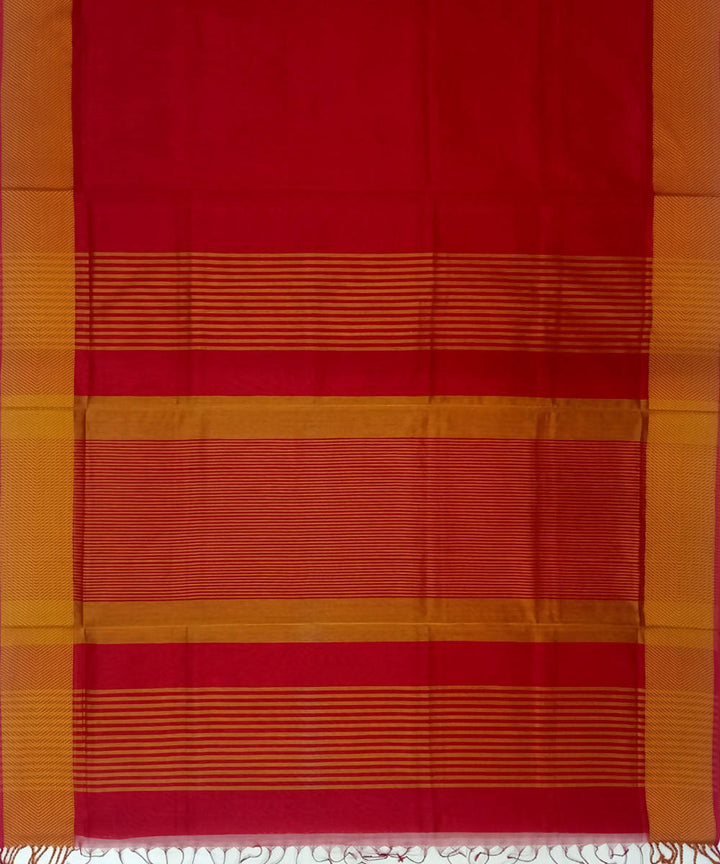 Maheshwari Cherry Red Handwoven Cotton Silk Saree