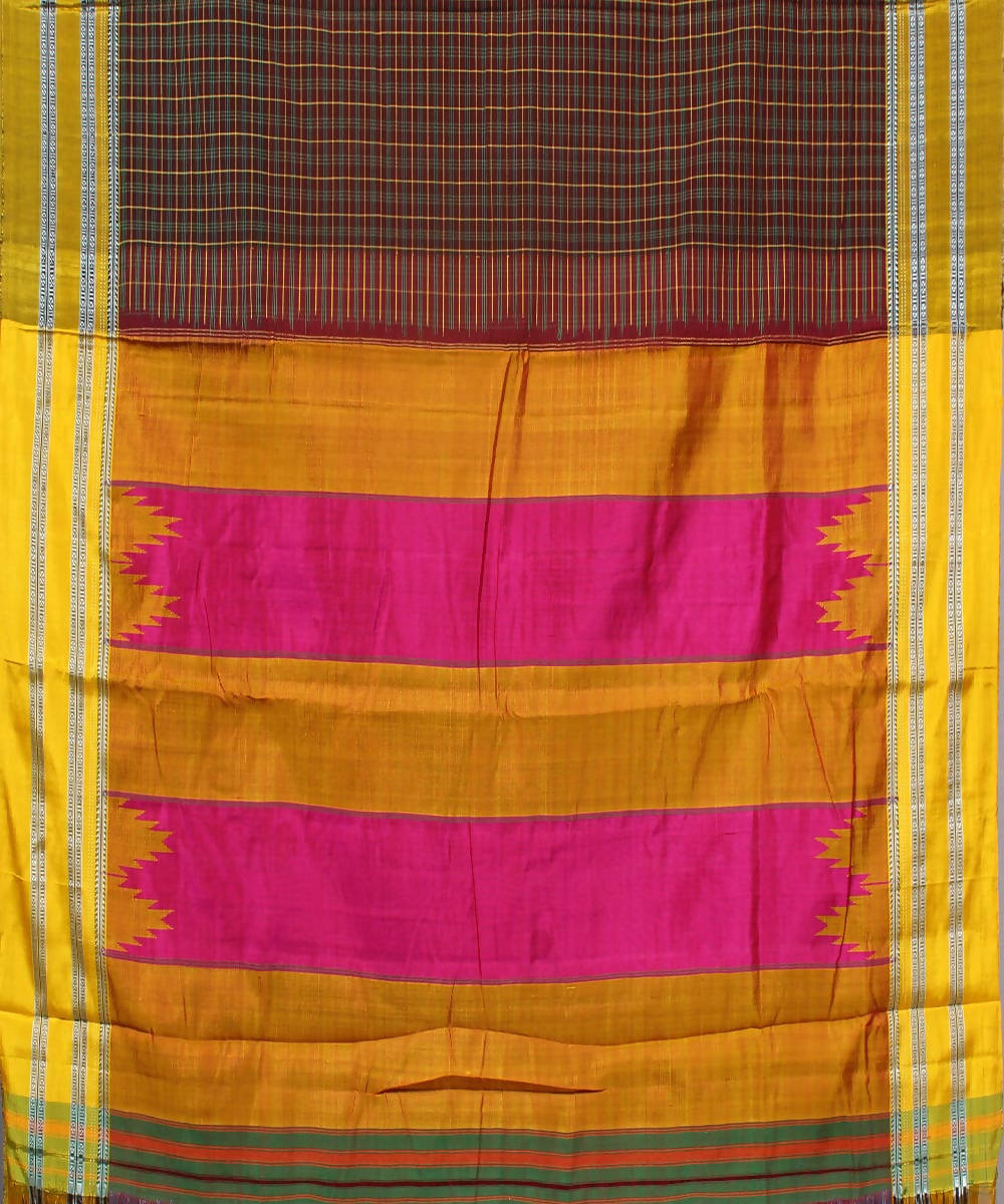 maroon green checks handwoven gomi teni border ilkal saree