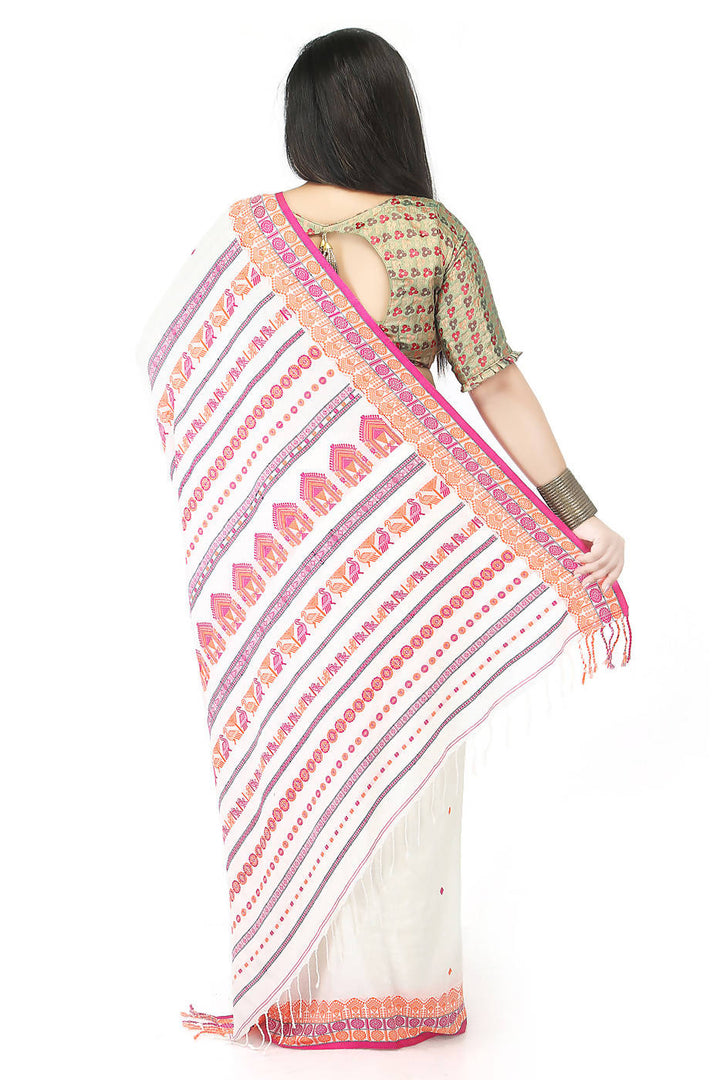 Handloom bengal white and red cotton saree