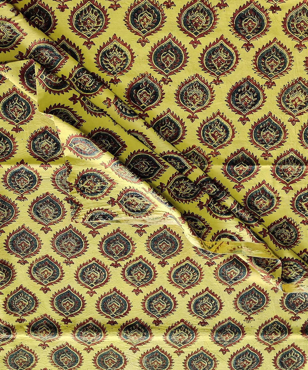 Multi color natural dye handspun handwoven cotton ajrakh print kurta material (2.5m per qty)
