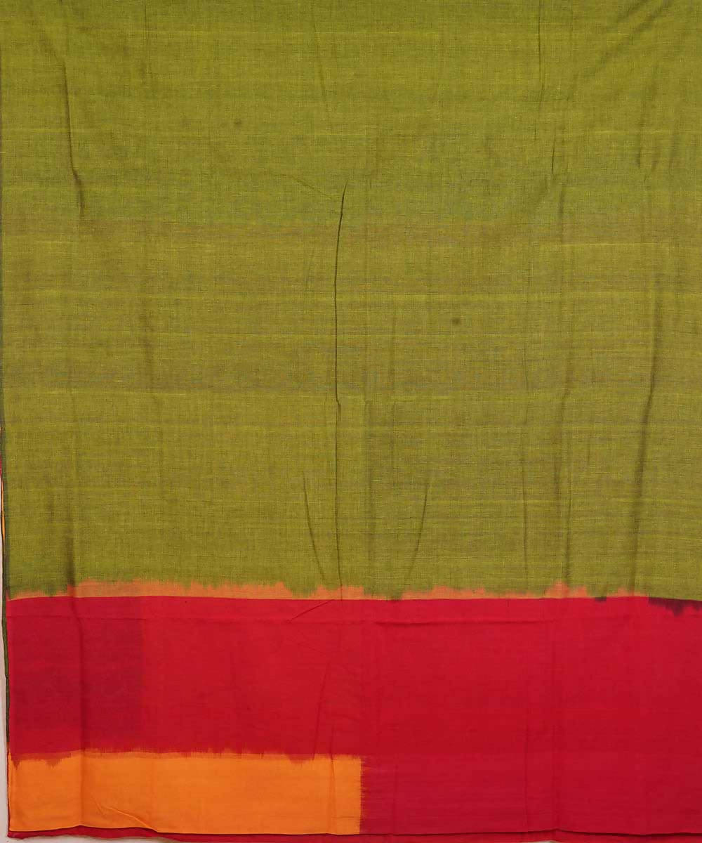 Olive green cotton handloom ikat pochampally saree