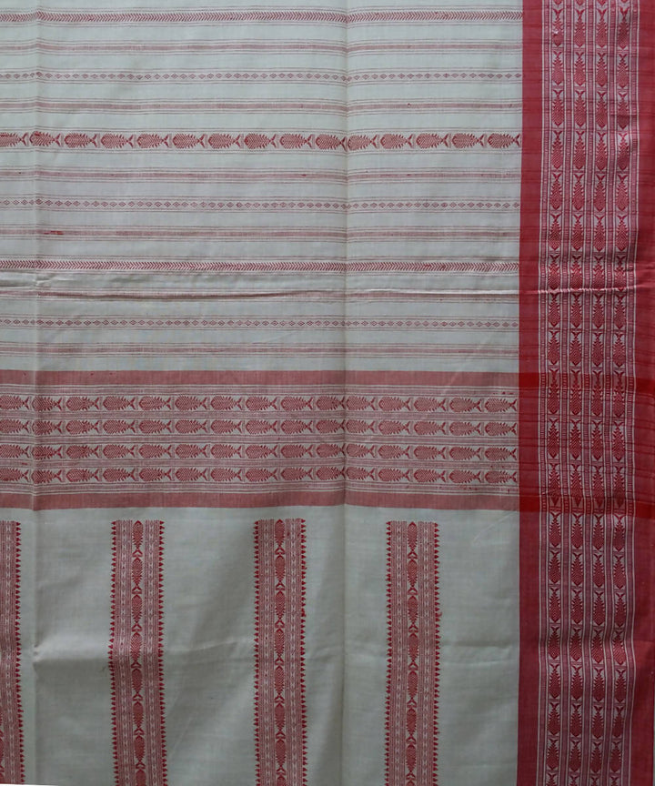 Bengal handspun handwoven cotton beige and red saree