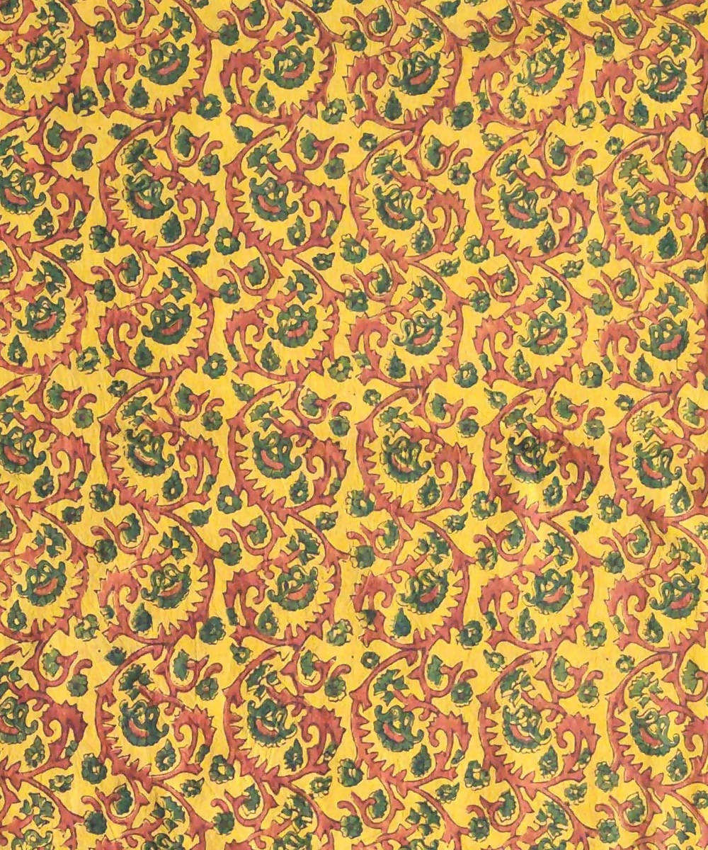Yellow red natural dye handspun handwoven cotton ajrakh print kurta fabric (2.5m per qty)