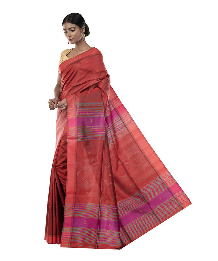 Red maroon handloom katan bengal silk saree
