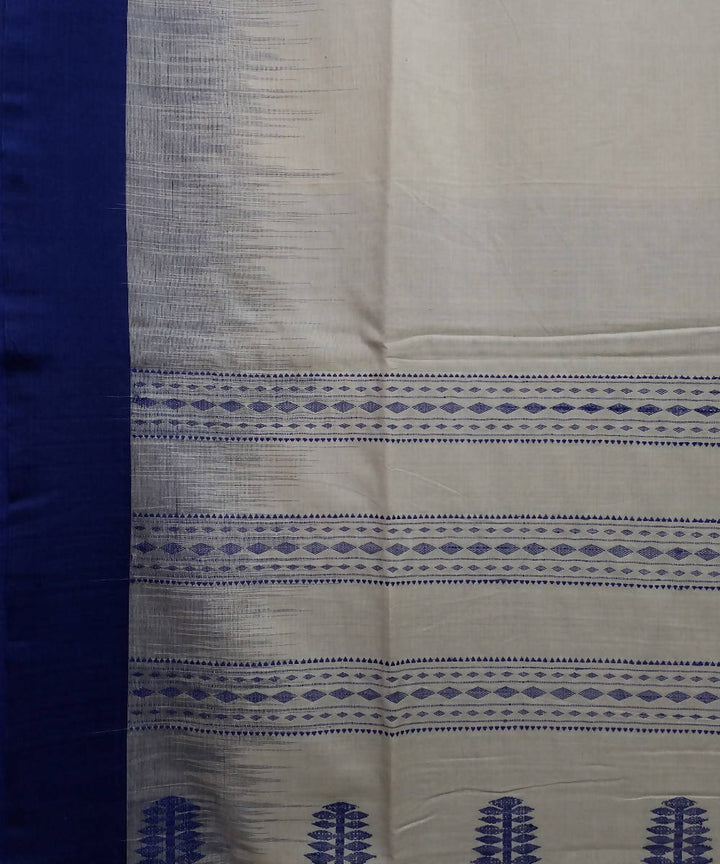 Beige Blue Handwoven Handspun Cotton Saree