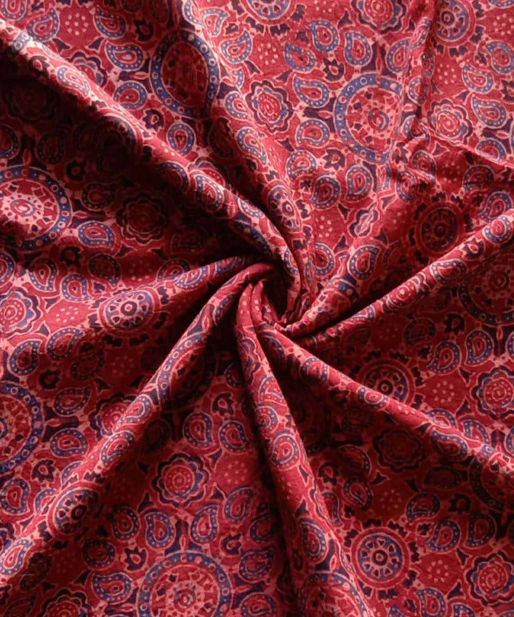 Red black blue natural dye ajrakh print handspun cotton fabric