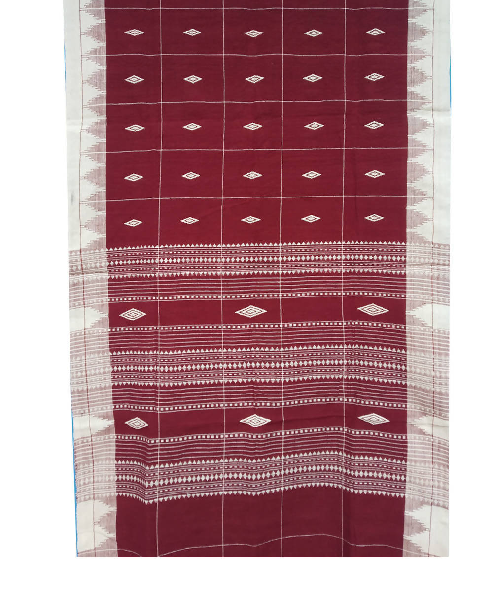 White and Maroon Natural Dye Kotpad Cotton Handwoven Stole