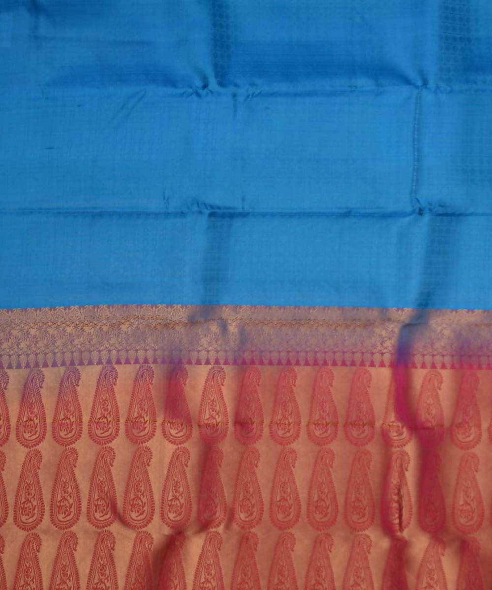 Blue Pink Handloom Embossed Work Dharmavaram Silk Saree